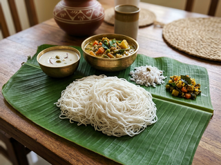 Thooyamalli idiyappam served with coconut milk and kurma