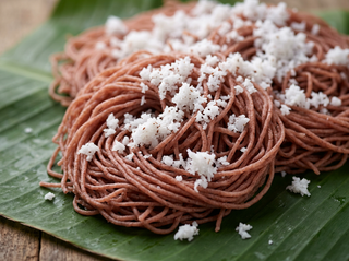 Mapillai Samba idiyappam macro with grated coconut