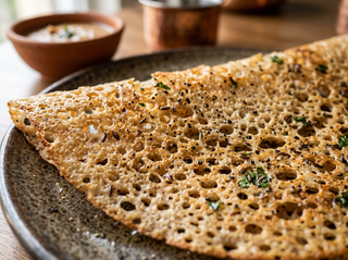 Lacy crispy rava dosa on a tawa