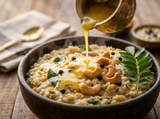 Thooyamalli pongal close-up with cashews