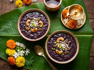Dark violet Black Kavuni payasam with cashews