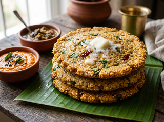 Adai dosa served with chutney and butter