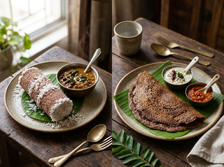 Ragi koozh, puttu and dosa made from the Nourish Blend
