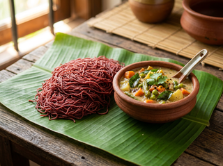 Rakthasali red rice idiyappam in a steamer