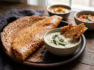 Crispy Mapillai Samba red rice dosa on a tawa