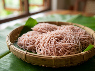Navara red rice idiyappam in a steamer