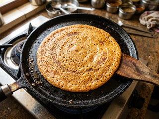 Arubatham Kuruvai red rice dosa on a tawa