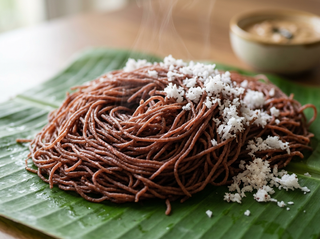 Karunguruvai red rice idiyappam in a steamer