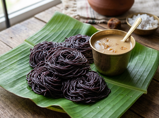 Karuppu Kavuni black rice idiyappam in a steamer