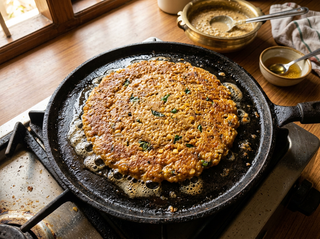 Golden Mysore Malli adai dosa on a tawa